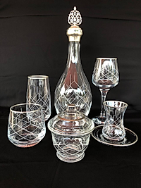 31 Parça Çeyiz seti Gravür Kapitone Gümüş Ağız Soğuk Boya  (+ Şekerlik Hediyeli)