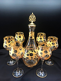 7 Parça Şişe Takımı  Sarı Yuvarlaklı  Ağız Soğuk Boya