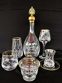 31 Parça Çeyiz seti Gravür Feza Sarı Ağız Soğuk Boya  (+ Şekerlik Hediyeli)