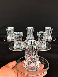 12 PARÇA ÇAYELİ ÇAY SETİ GRAVÜR GÜMÜŞ FEZA