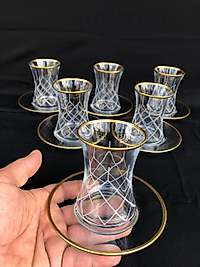 12 PARÇA ÇAYELİ ÇAY SETİ GRAVÜR SARI KAPİTONE