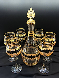 7 Parça Şişe Takımı Siyah Dantel  Ağız Soğuk Boya