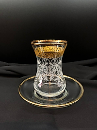 12 Parça İnceBelli Çay Seti Gravür Bant Sürsil Altın ve Platin Serisi