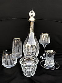 31 Parça Çeyiz Seti Gravür Platin Üçgen Dik Çizgi (Şekerlik Hediyeli)