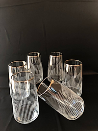 6'LI LAV 376  MEŞRUBAT BARDAĞI GRAVÜR  PLATİN ÜÇGEN ÇİZGİ