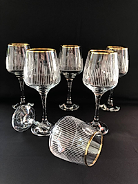 6'LI LAV 558 AYAKLI BARDAK GRAVÜR ALTIN ÜÇGEN ÇİZGİ