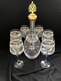 7 Parça Şişe Takımı GravürBant 3 çizgi  Altın Dik  Üçgen Çizgi