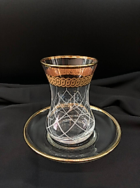 12 Parça İncebelli Çay seti Gravür Bant Altın ve Platin