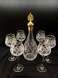 7 Parça Şişe Takımı  Gravür Damla  Ağız Soğuk Boya