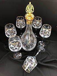 7 Parça Şişe Takımı Gravür Feza Ağız Altın