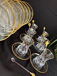 24 PARÇA İKRAM SETİ GRAVÜR SARI FEZA