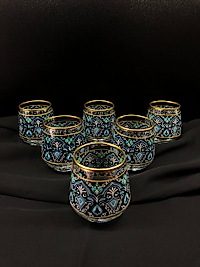 6'Li Kahve Yanı Bardağı Kilim Lacivert