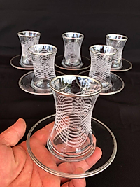 12 PARÇA ÇAYELİ ÇAY SETİ GRAVÜR GÜMÜŞ NEBULA