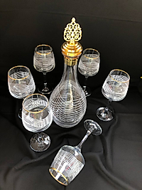 7 Parça Şişe Takımı Gravür Nebula Ağız Altın