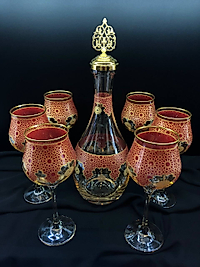 7 Parça Şişe Takımı  Bordo Selçuklu  Ağız Soğuk Boya