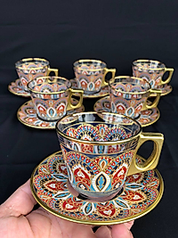 12 PARÇA FİNCAN SETİ   - KIRMIZI KİLİM DESEN