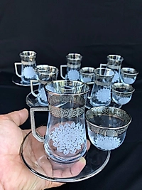 18 Parça Mıralı Duru Çay seti Gravür Platin Bant Zincir