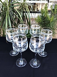 6'LI AYAKLI BARDAK GRAVÜR ALTIN 3 ÇİZGİ KAPİTONE