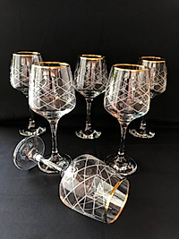 6'LI LAV 558 AYAKLI BARDAK GRAVÜR ALTIN KAPİTONE