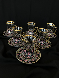 12 Parça İncebelli Çay seti & Ağız Yaldız Siyah Kilim