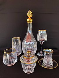 31 Parça Çeyiz seti Gravür Üçgen Çizgi Sarı Ağız Soğuk Boya  (+ Şekerlik Hediyeli)