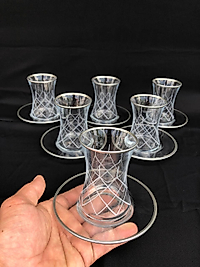 12 PARÇA ÇAYELİ ÇAY SETİ GRAVÜR GÜMÜŞ KAPİTONE