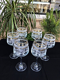 6'LI AYAKLI BARDAK GRAVÜR ALTIN 3 ÇİZGİ SALKIM