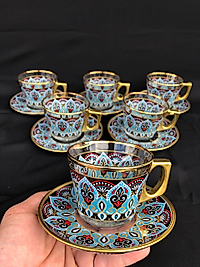 12 PARÇA FİNCAN SETİ   -KİLİM BORDO MAVİ DESEN