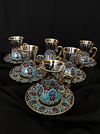 12 Parça İncebelli Çay seti  & Ağız Yaldız Mavi Kilim