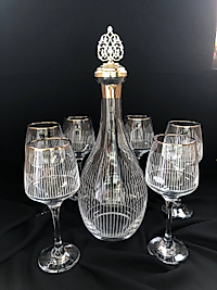 7 Parça Su Seti Gravür Üçgen Çizgi Ağız Platin