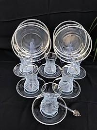 24 PARÇA İKRAM SETİ GRAVÜR GÜMÜŞ ÜÇGEN ÇİZGİ