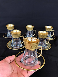 12 PARÇA ÇAYELİ ÇAY SETİ GRAVÜR AĞIZ KAPLAMA SELÇUKLU
