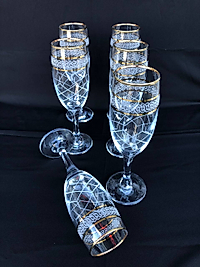 6'LI LAV MİS 535 AYAKLI BARDAK GRAVÜR 3 ÇİZGİ ALTIN KAPİTONE