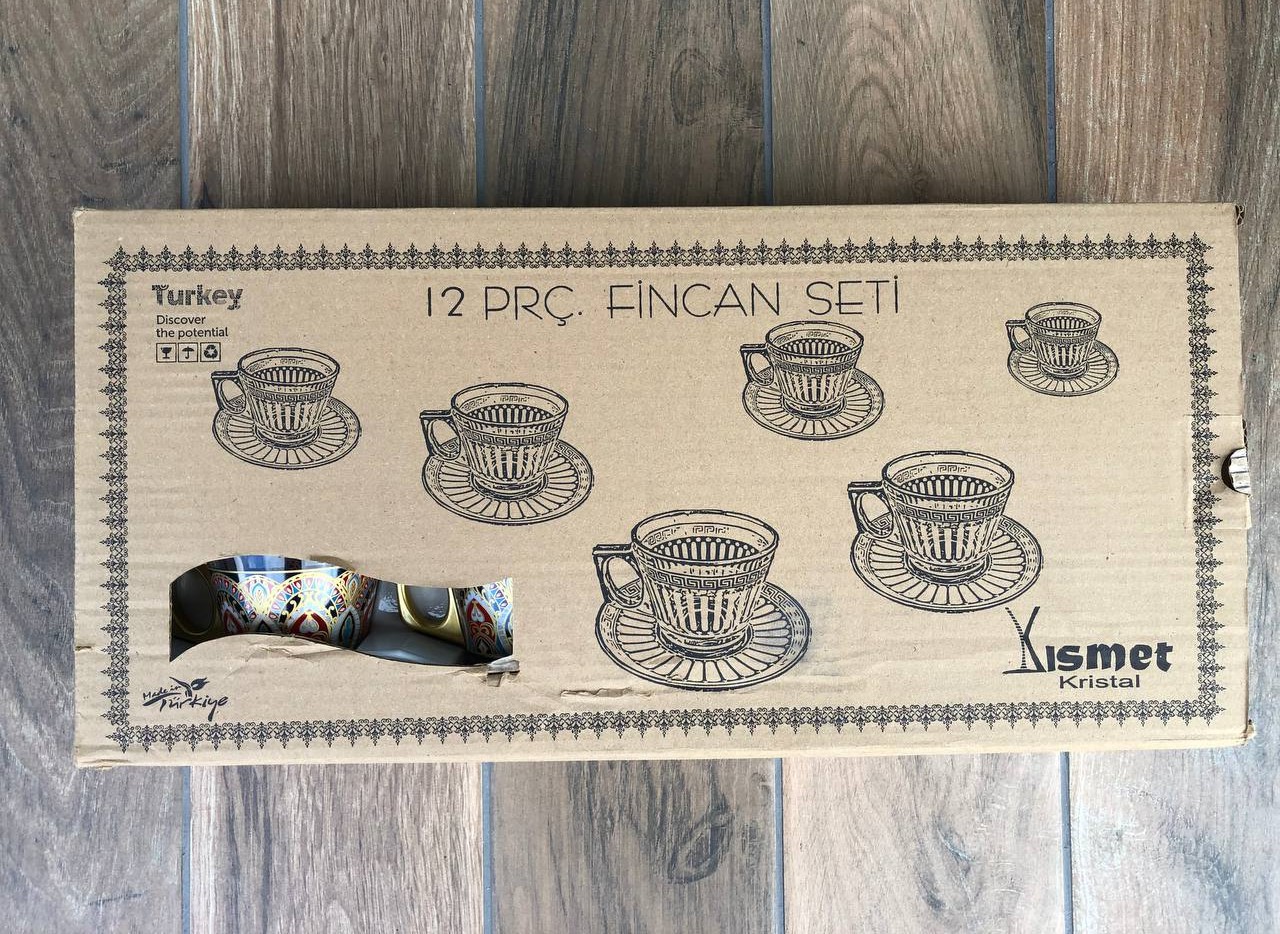 12 PARÇA FİNCAN SETİ   - KIRMIZI KİLİM DESEN